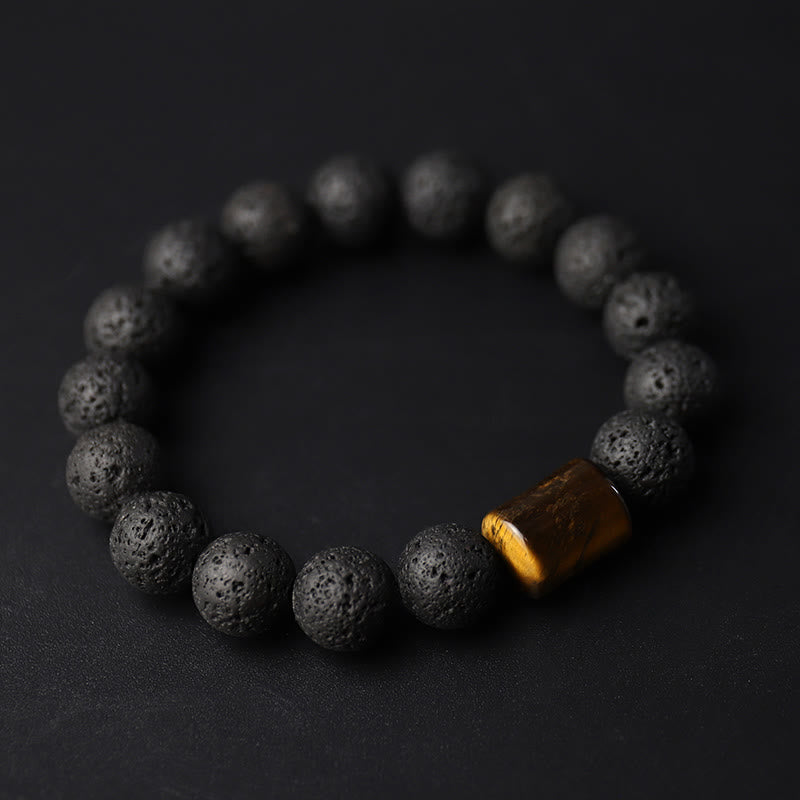 KarmaRipple's Lava Rock Ebony Wood Tiger Eye Support Balancing Bracelet p22