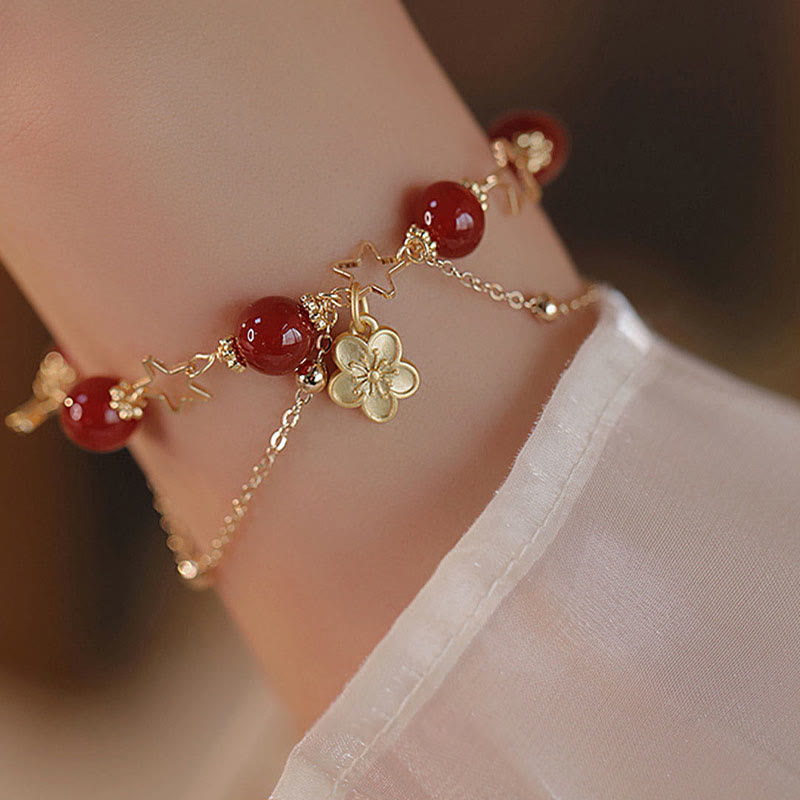 KarmaRipple's 14k Gold Plated Red Agate Star Flower Talisman Calm Bracelet p4