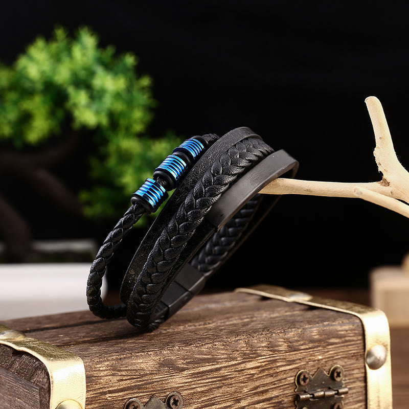 KarmaRipple's Leather Multi-Layer Titanium Steel Balance Woven Magnetic Buckle Bracelet p21