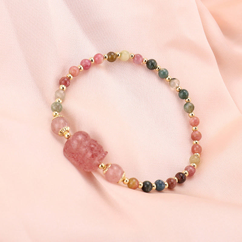 KarmaRipple's Authentic Tourmaline Garnet Strawberry Quartz PiXiu Moonstone Protection Bracelet p4