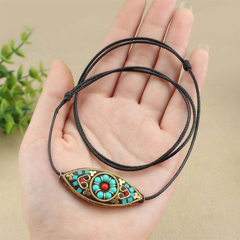 KarmaRipple's Tibet Turquoise Bead Marquise Pattern Protection Strength Pendant Necklace p7