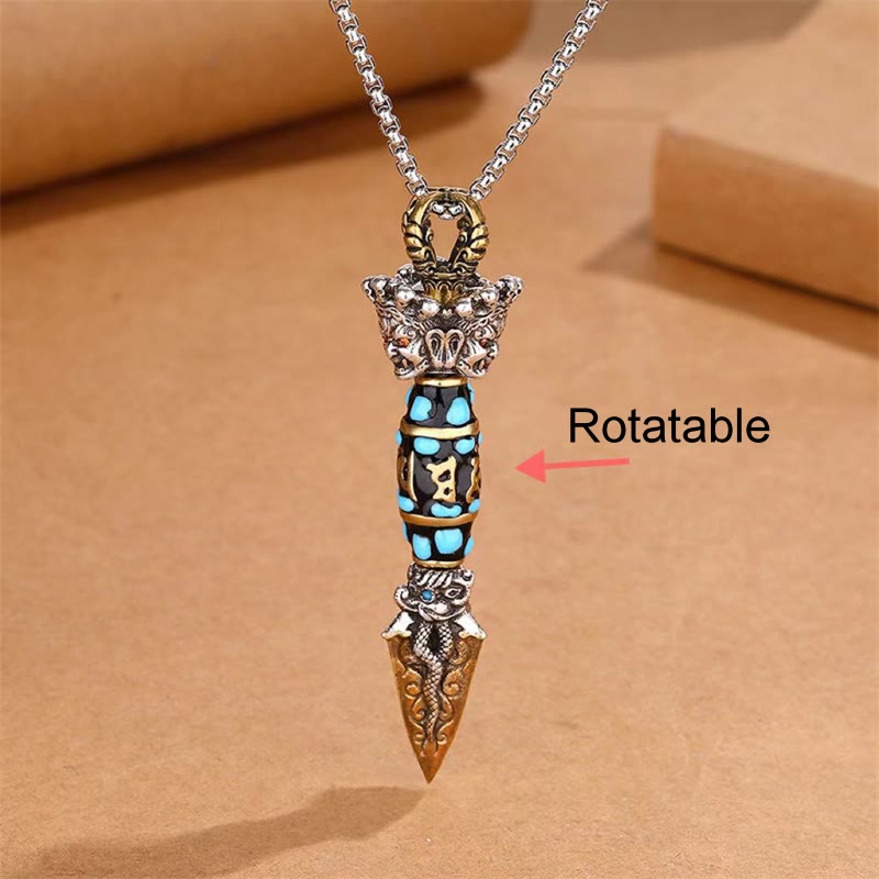 KarmaRipple's Tibet Om Mani Padme Hum Dzi Bead Dorje Vajra Pattern Wealth Rotatable Pendant Necklace p7