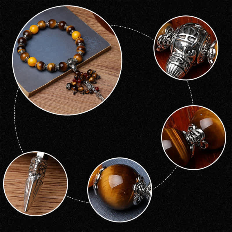 KarmaRipple's Authentic Tiger Eye Red Agate Dragon Vein Agate Stone Vajra Dorje Power Balancing Bracelet Car Decoration p10