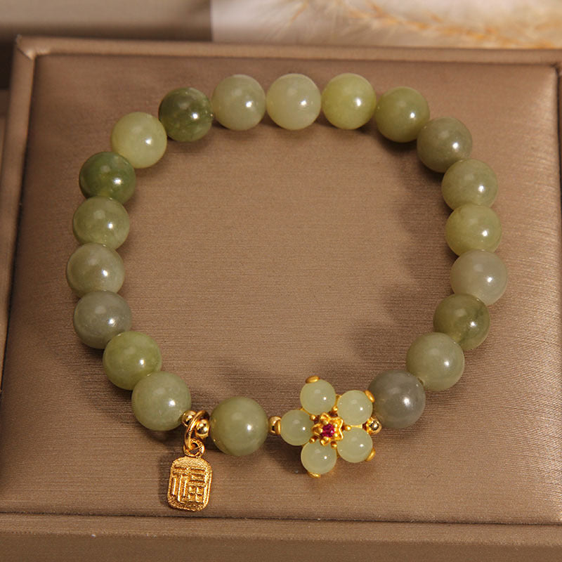 KarmaRipple's Green Jade Flower Fu Character Talisman Fortune Bracelet p2