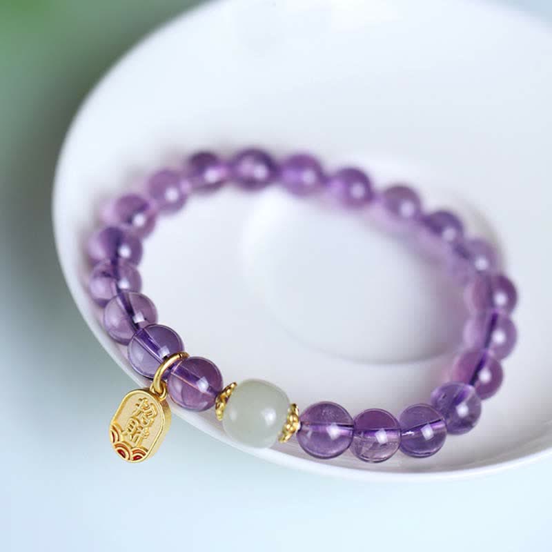 KarmaRipple's Authentic Amethyst Gemstone Hetian Jade Balancing Talisman Bracelet p7
