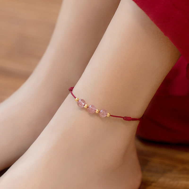 KarmaRipple's Strawberry Gemstone Beadwork Fortune Red String Anklet p9