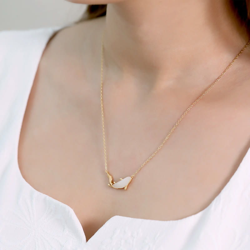 KarmaRipple's 925 Sterling Silver Ivory Jade Dolphin Fortune Pendant Necklace p18