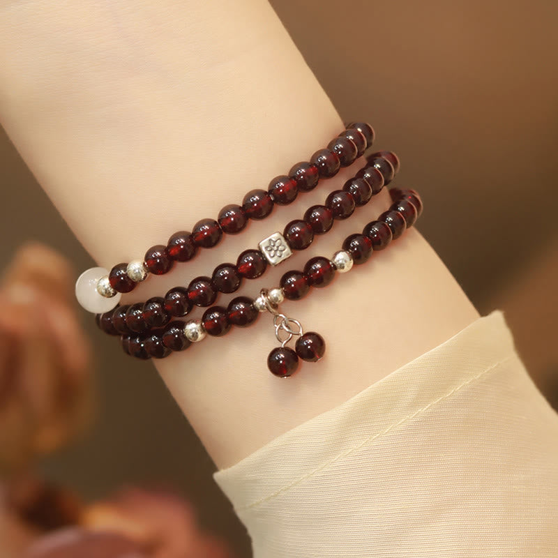 KarmaRipple's 925 Sterling Silver Authentic Garnet Cat Eye Protection Triple Wrap Bracelet p16