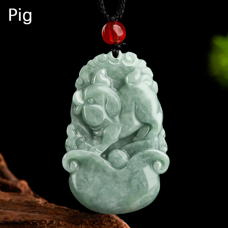 KarmaRipple's Authentic Green Jade 12 Chinese Zodiac Fortune Prosperity Pendant Necklace p12