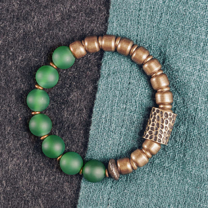 KarmaRipple's Tibetan Red Agate Green Agate Bronze Confidence Fortune Bracelet p21