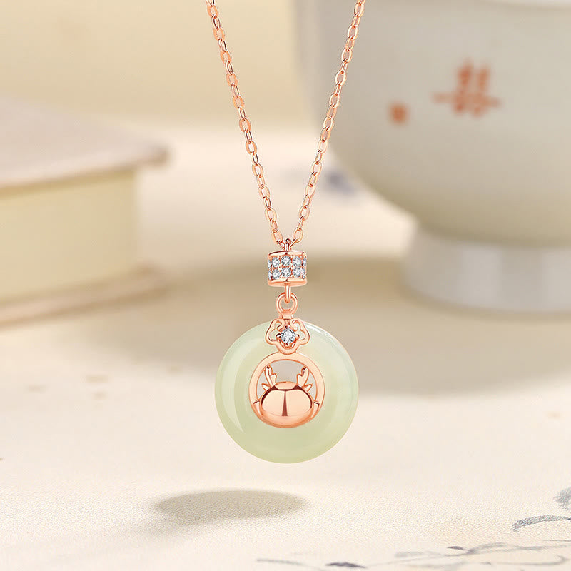 KarmaRipple's 925 Sterling Silver Year of the Dragon Authentic Hetian Jade Zircon Peace Buckle Protection Bracelet Pendant Necklace ( p2