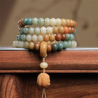 KarmaRipple's 108 Mala Beadwork Gradient Bodhi Seed Buddha Hand Engraved Peace Bracelet