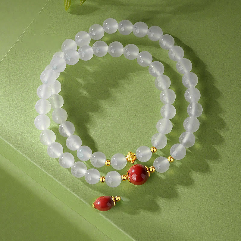 KarmaRipple's 925 Sterling Silver Authentic Ivory Agate Cinnabar Double Wrap Protection Bracelet p2