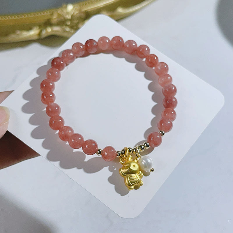 KarmaRipple's Year of the Dragon Strawberry Quartz Dragon Pearl Talisman Protection Bracelet p2