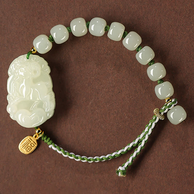 KarmaRipple's 925 Sterling Silver Chinese Zodiac Hetian Jade Happiness Fortune String Bracelet p31