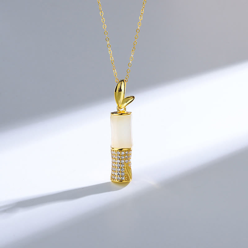 KarmaRipple's 925 Sterling Silver Hetian Ivory Jade Bamboo Happiness Pendant Necklace p3