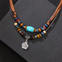 KarmaRipple's Turquoise Small Flower Protection Double Layer Pendant Necklace Bracelet