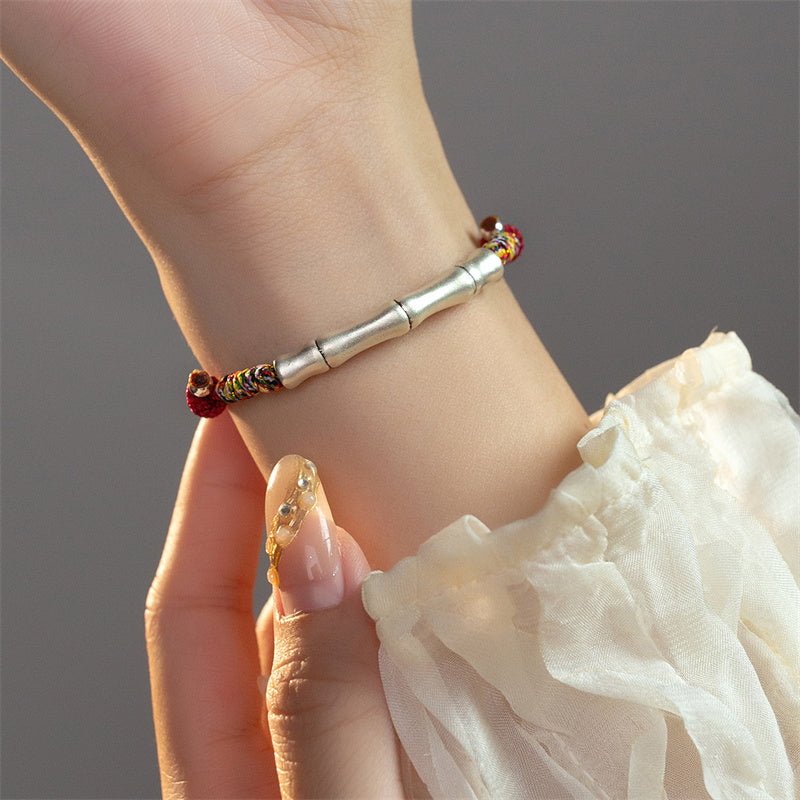 KarmaRipple's 999 Sterling Silver Fortune Bamboo Attract Fortune Colorful Red Rope Bracelet p5