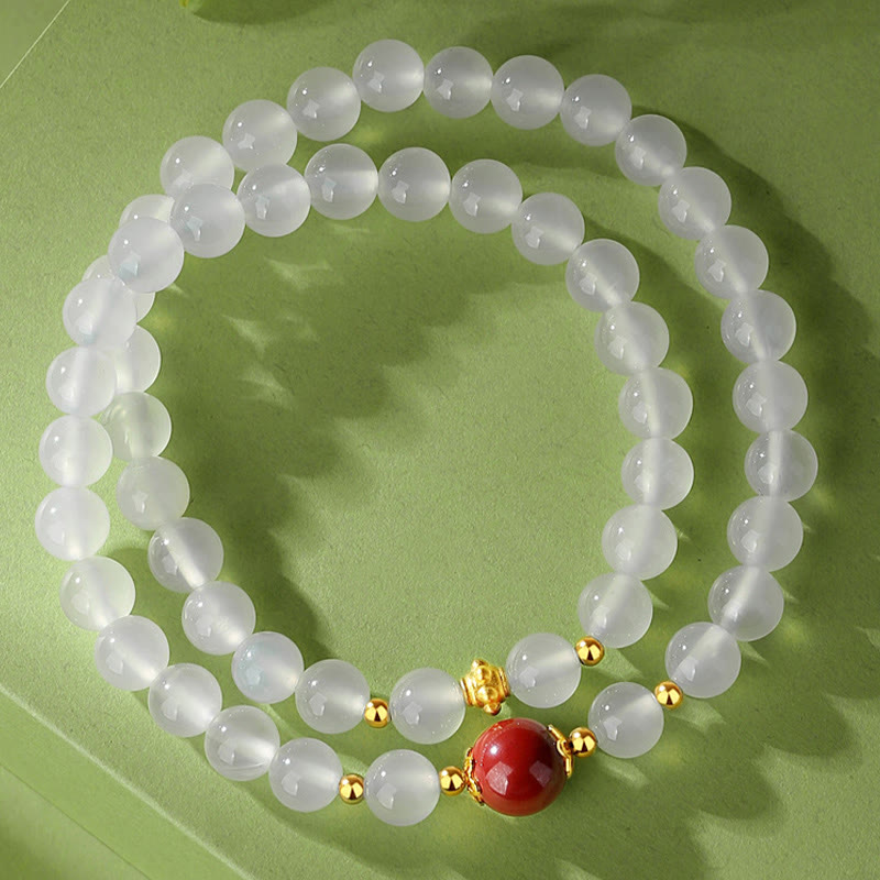 KarmaRipple's 925 Sterling Silver Authentic Ivory Agate Cinnabar Double Wrap Protection Bracelet p11