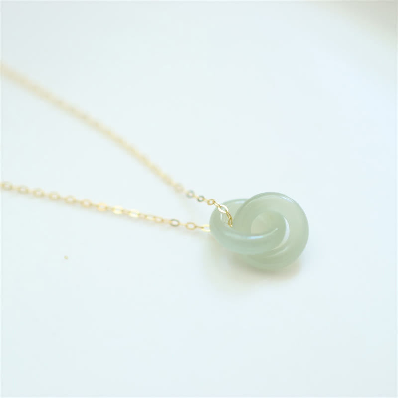 KarmaRipple's 925 Sterling Silver Authentic Double Peace Buckle Hetain Jade Fortune Pendant Necklace p2