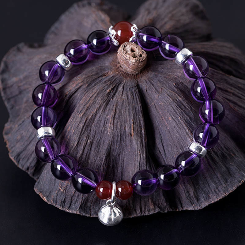 KarmaRipple's 925 Sterling Silver Authentic Amethyst Red Agate Lotus Positive Bracelet p2
