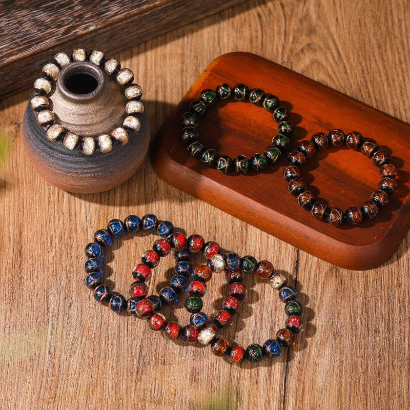 KarmaRipple's Tibetan Classic Liuli Glass Bead Fortune Wealth Bracelet ( p10