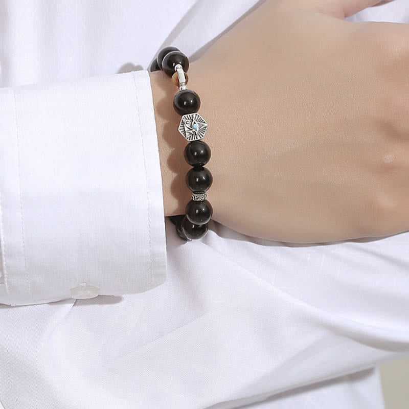KarmaRipple's 925 Sterling Silver Black Obsidian Tiger Eye Eye of Providence Purification Bracelet p9