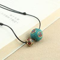 KarmaRipple's Tibetan Turquoise Double Bead Protection Strength Pendant Necklace