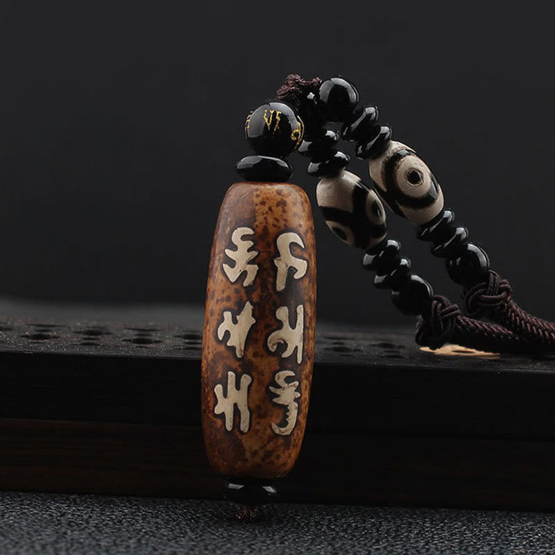 KarmaRipple's Tibet Om Mani Padme Hum Dzi Bead Avalokitesvara Pattern Wealth Pendant Necklace p14