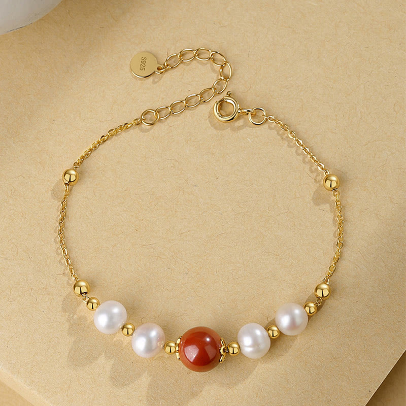 KarmaRipple's 925 Sterling Silver Pearl Cinnabar Balancing Bead Chain Bracelet p6