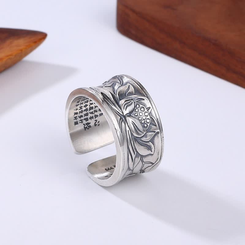 KarmaRipple's 999 Sterling Silver Lotus Flower Heart Sutra Protection Ring p10