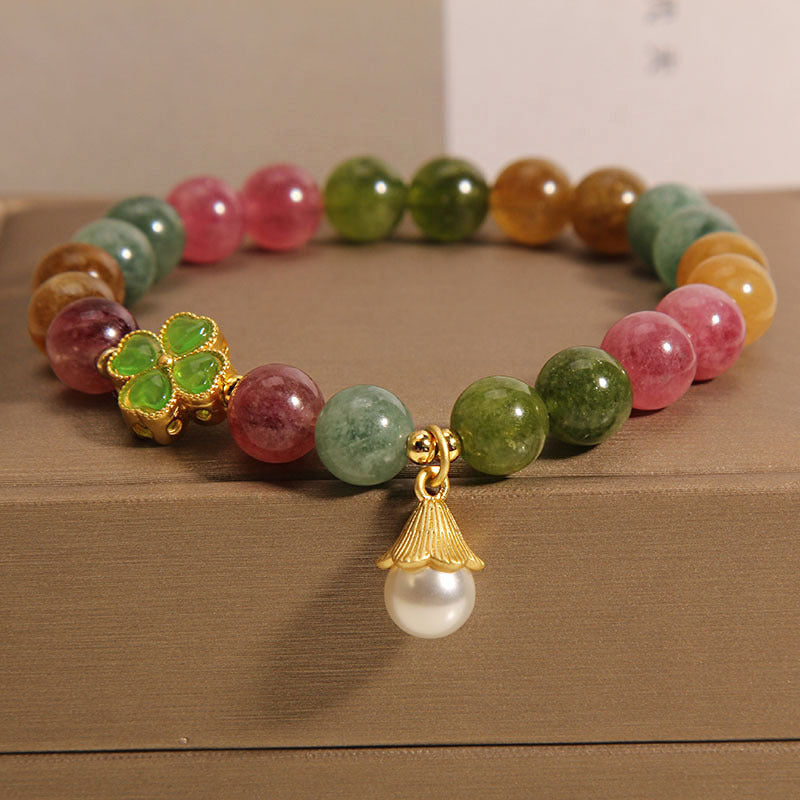 KarmaRipple's Colorful Tourmaline Four Leaf Clover Flower Wisdom Bracelet p8