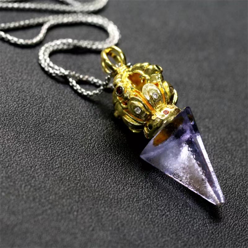 KarmaRipple's Tibetan Dorje Vajra 4 Prong Lotus Liuli Gemstone Strength Pendant Necklace p4