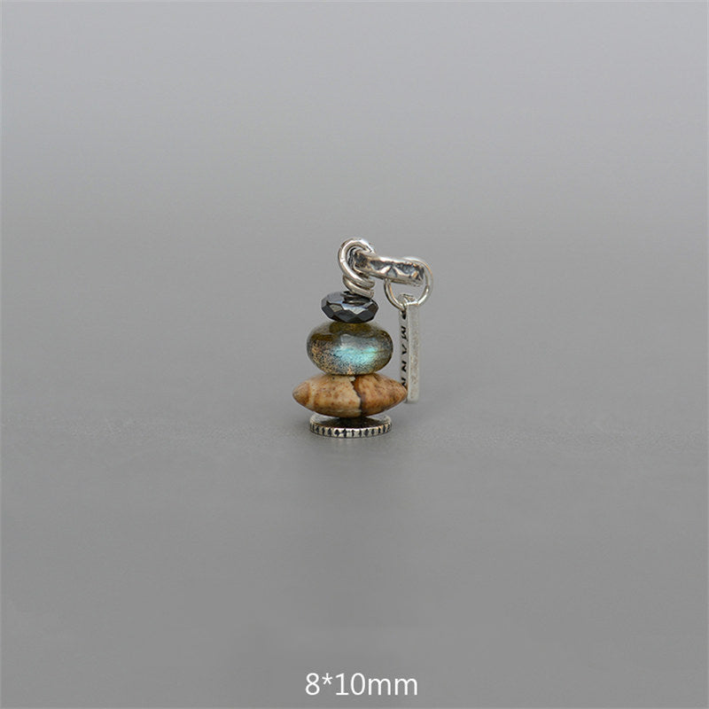 KarmaRipple's Zen Cairn Labradorite Various Crystals Calm Necklace Pendant p45