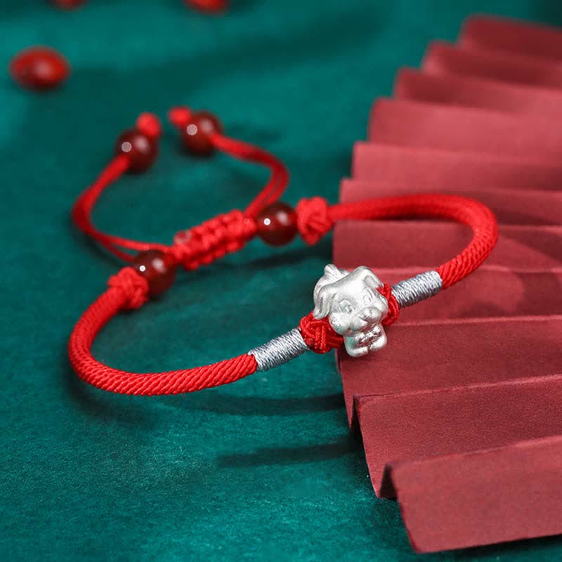 KarmaRipple's 999 Sterling Silver Chinese Zodiac Fortune Strength Red String Bracelet p34