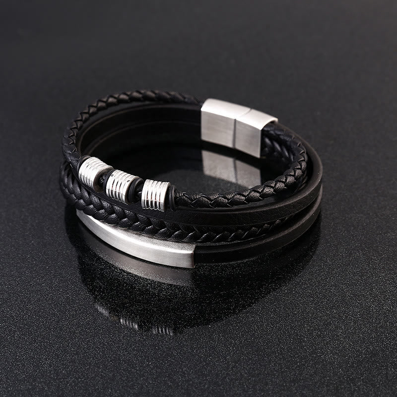 KarmaRipple's Leather Multi-Layer Titanium Steel Balance Woven Magnetic Buckle Bracelet p13