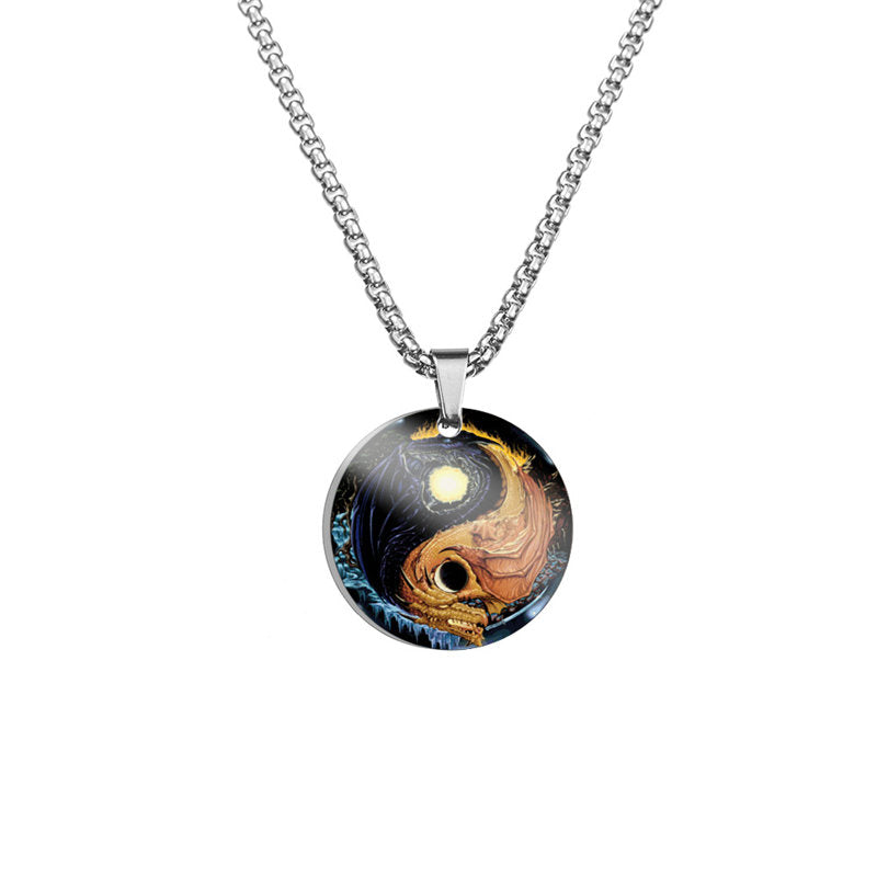 KarmaRipple's Yin Yang Koi Fish Dragon Titanium Steel Balance Pendant Necklace ( p19