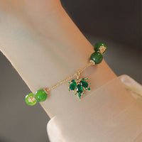 KarmaRipple's 14k Gold Plated Green Chalcedony Maple Leaf Courage Strength Bracelet