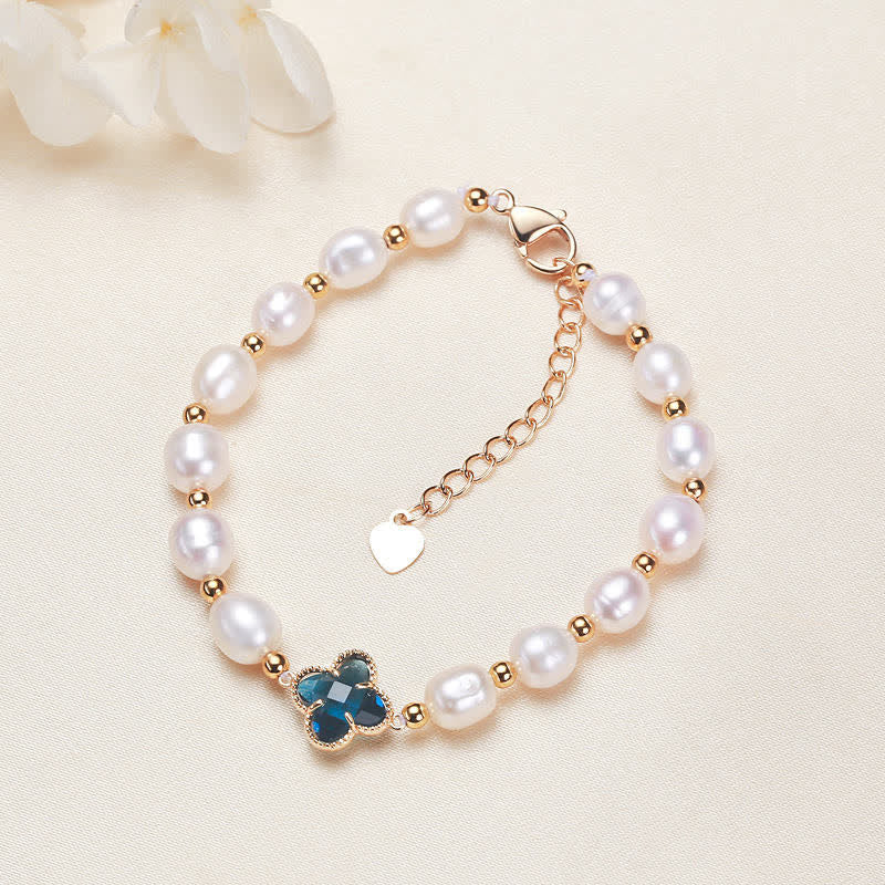 KarmaRipple's Pearl Four Leaf Clover Wealth Chain Bracelet p17