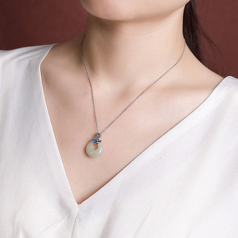 KarmaRipple's 925 Sterling Silver Plated Gold Year of the Dragon Hetian Jade Peace Buckle Bronze Coin Abundance Pendant Necklace p10