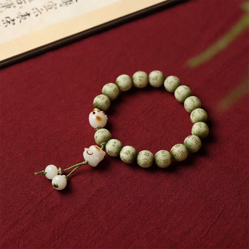 KarmaRipple's Green Bodhi Seed Cat Paw Om Mani Padme Hum Engraved Wisdom Bracelet p12
