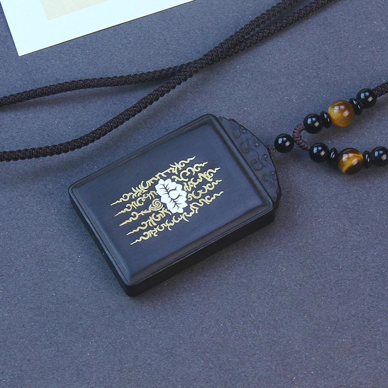 KarmaRipple's 999 Sterling Silver Ebony Wood Lotus Inlaid Calm Pendant Necklace p10