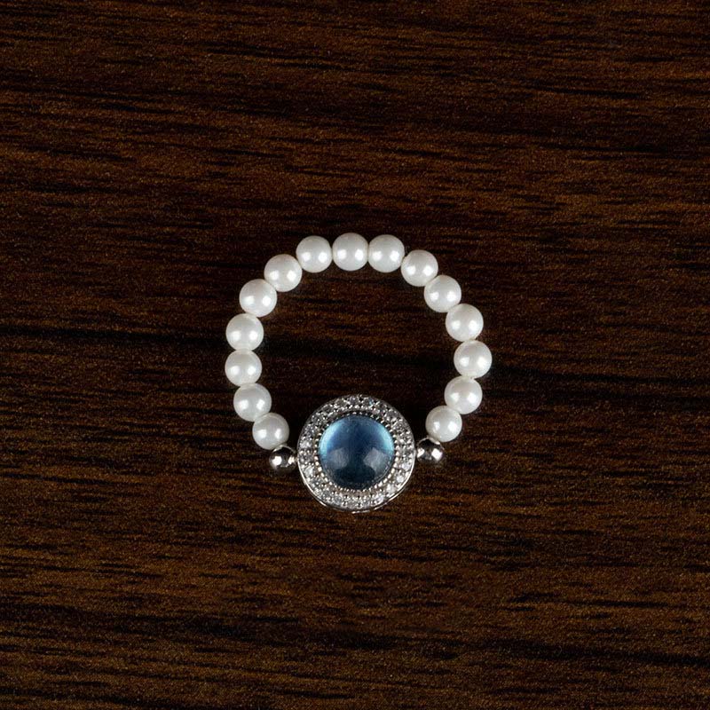 KarmaRipple's 925 Sterling Silver Pearl Blue Chalcedony Balancing Chain Bracelet Ring p13