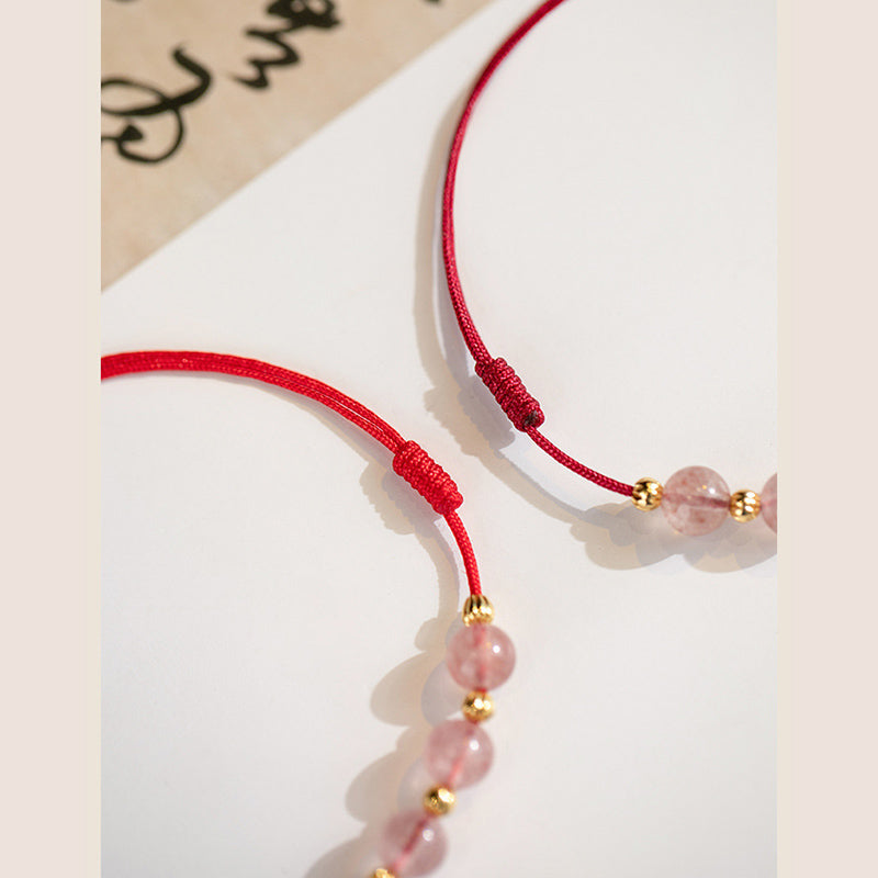 KarmaRipple's Strawberry Gemstone Beadwork Fortune Red String Anklet p14