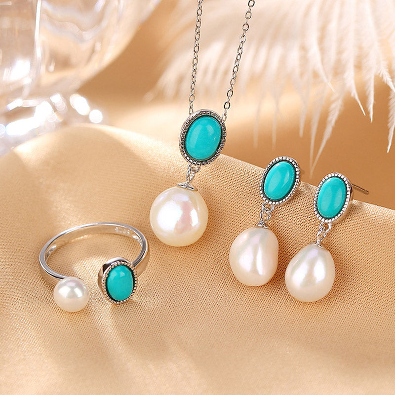 KarmaRipple's 925 Sterling Silver Pearl Turquoise Balancing Wisdom Pendant Necklace Ring Earrings p22