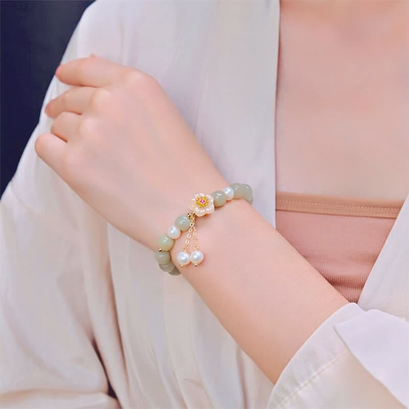 KarmaRipple's Hetian Jade Flower Pearl Happiness Abundance Bracelet p3