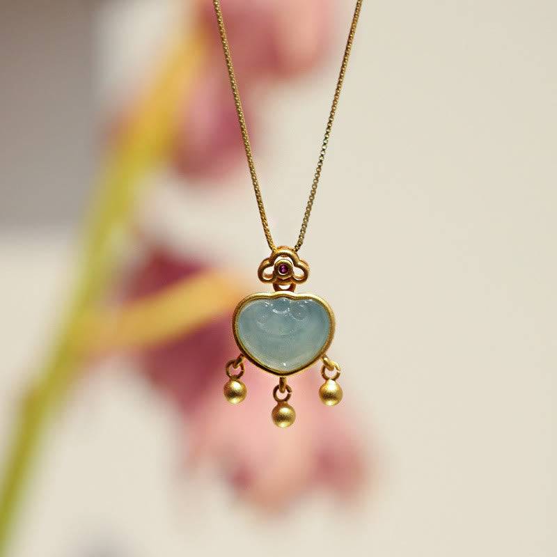 KarmaRipple's 925 Sterling Silver Authentic Jade Chalcedony Lock of Good Wishes Fortune Pendant Necklace Bangle Bracelet p4