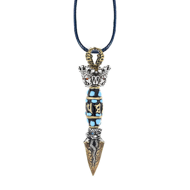 KarmaRipple's Tibet Om Mani Padme Hum Dzi Bead Dorje Vajra Pattern Wealth Rotatable Pendant Necklace p12