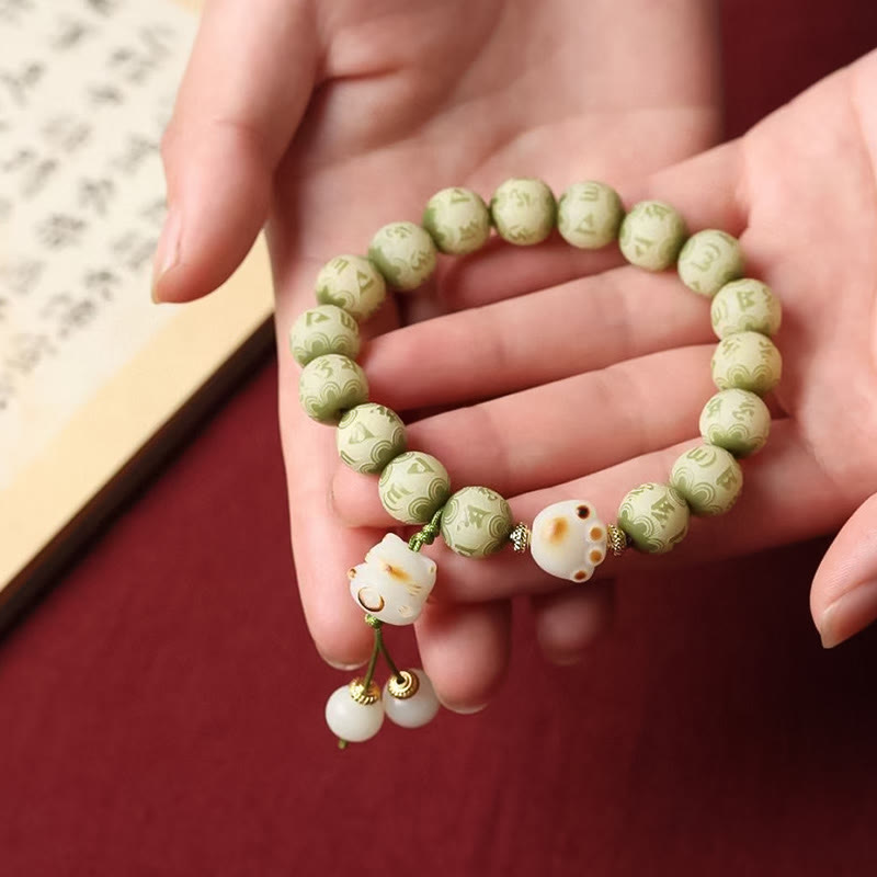 KarmaRipple's Green Bodhi Seed Cat Paw Om Mani Padme Hum Engraved Wisdom Bracelet p8