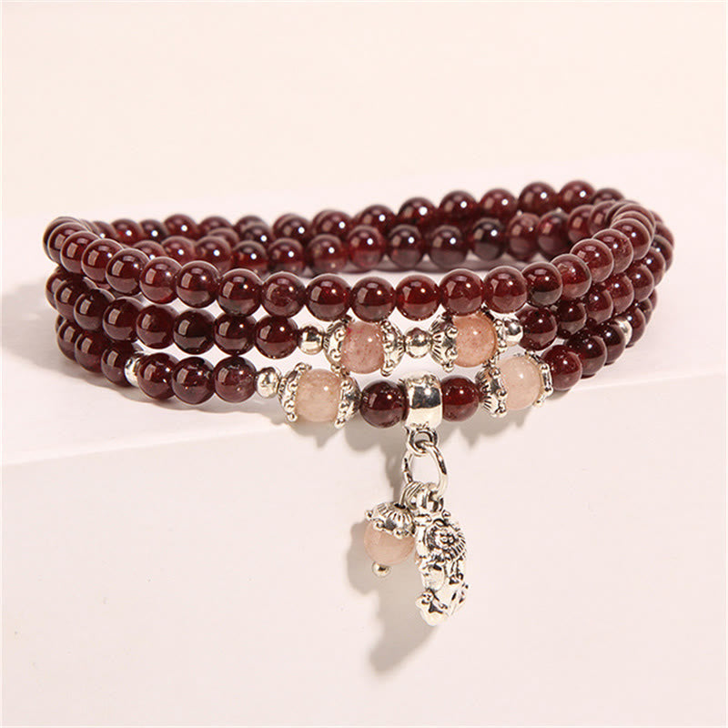 KarmaRipple's Authentic Garnet Strawberry Quartz Green Beans PiXiu Protection Triple Wrap Bracelet p5